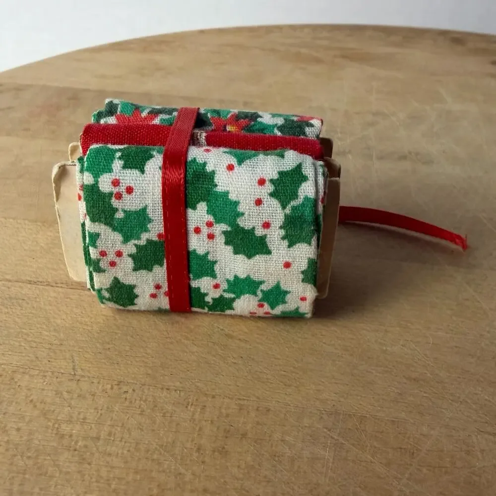 Dollhouse Miniature Sewing Basket Set Handmade Presents Fabric Cottagecore